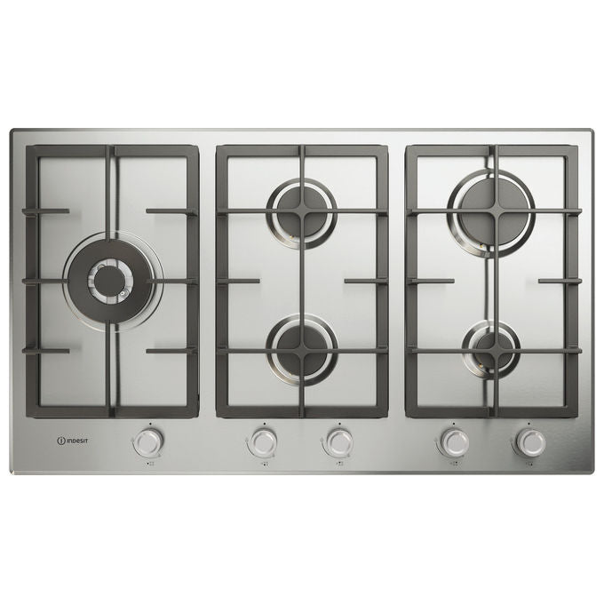 Indesit IN9522IX1 Piano cottura Gas 90 cm 5 fuochi doppia corona griglie ghisa lavastoviglie colore Inox