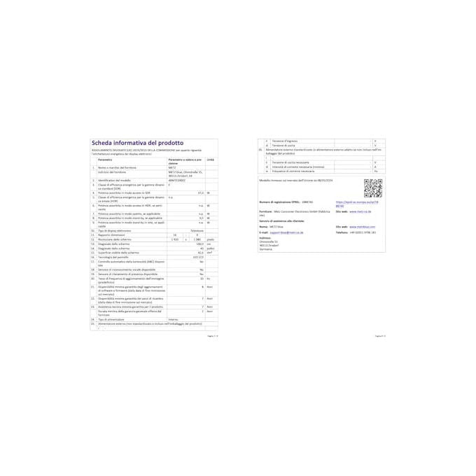 METZ MTE2000Z Tv 40 Pollici Fhd 1920x1080