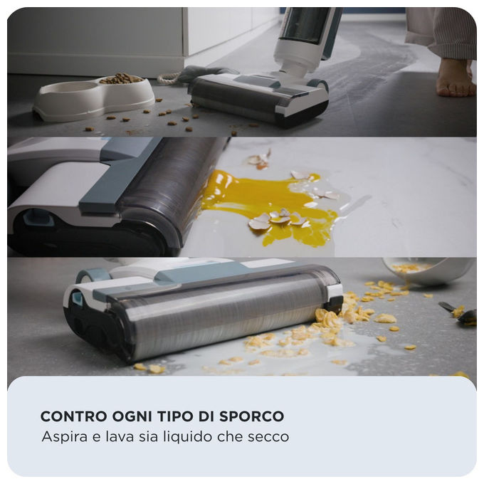 Ariete 2483 Aqua Force Aspirapolvere Lavapavimenti Cordless 2in1 Secco e Bagnato Filtro HEPA 220W 35 min colore Bianco Azzurro