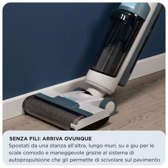 Ariete 2483 Aqua Force Aspirapolvere Lavapavimenti Cordless 2in1 Secco e Bagnato Filtro HEPA 220W 35 min colore Bianco Azzurro