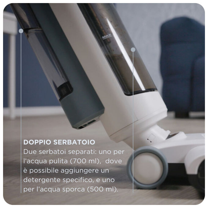 Ariete 2483 Aqua Force Aspirapolvere Lavapavimenti Cordless 2in1 Secco e Bagnato Filtro HEPA 220W 35 min colore Bianco Azzurro