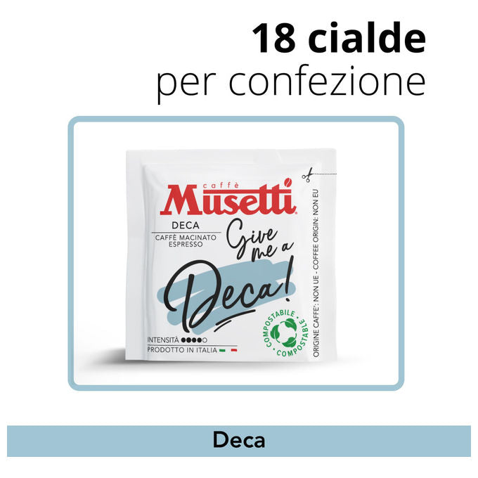 Caffe' Musetti, 18 Cialde Decaffeinate ESE, Miscela Arabica e Robusta, Aroma Vaniglia e Frutta Secca