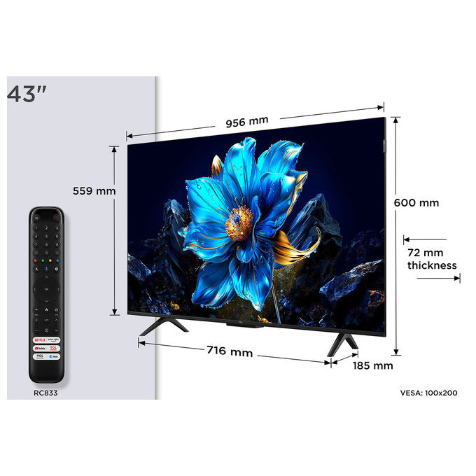 Tcl 43P7K Smart Tv Qled 4K 43'' Google Tv