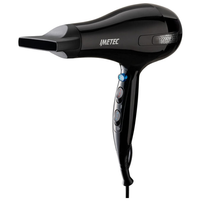 Imetec Asciugacapelli S6 2000, 2200W, Nero, 2 Velocita' e 3 Temperature