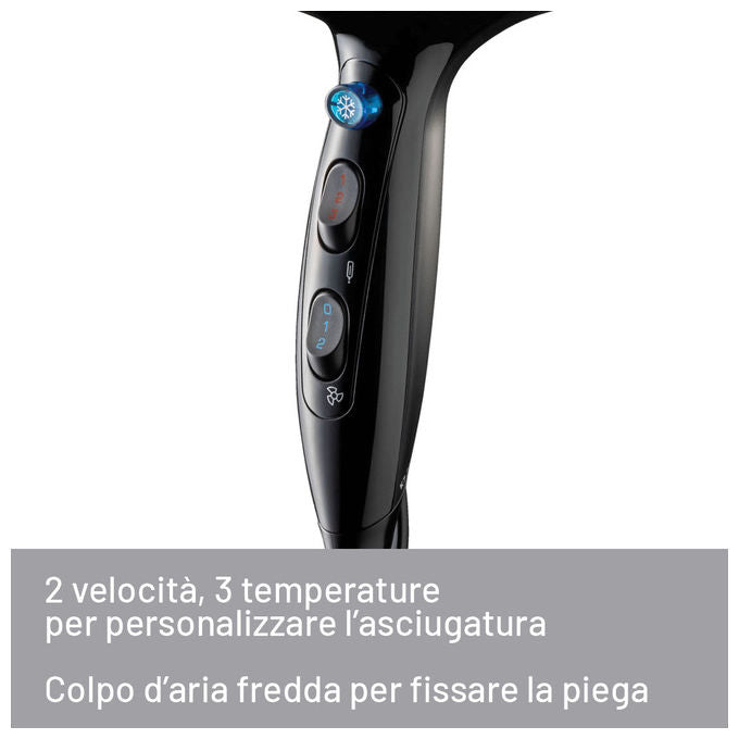 Imetec 11976 K7 2000 Asciugacapelli 2200 W Ionico 2 velocita' 3 temperature Diffusore Professionale Concentratore colore Nero