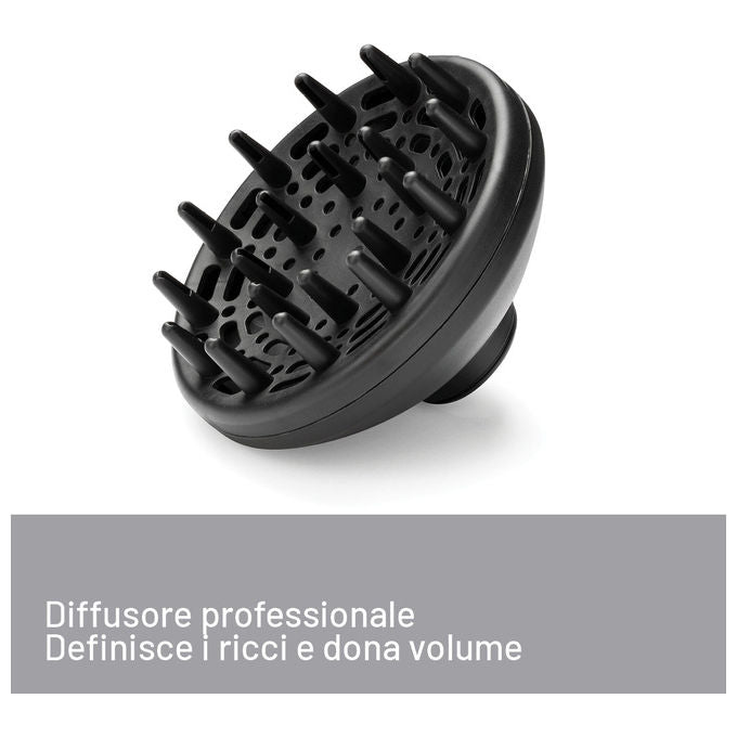 Imetec 11976 K7 2000 Asciugacapelli 2200 W Ionico 2 velocita' 3 temperature Diffusore Professionale Concentratore colore Nero