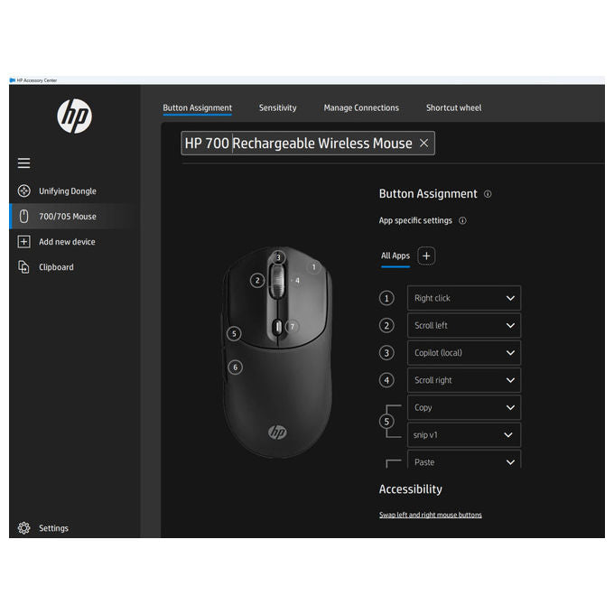 Hp 700 Mouse Wireless Ricaricabile Nero 6000DPI