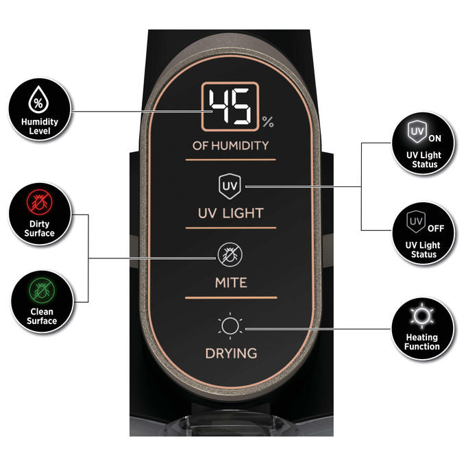 Hoover HMC520UV 011 Aspirapolvere Battimaterasso 4 in 1 Senza Sacchetto 0,6 L 400 W Luci UV Display LED colore Nero Metallico