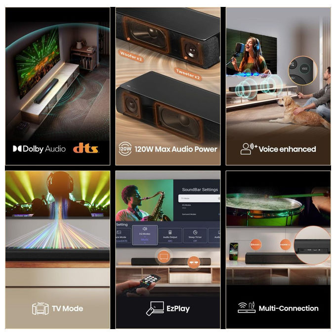 Hisense HS1000 Soundbar 2.0 Canali 120 W Dolby Audio DTS Virtual:X Bluetooth 5.3 HDMI ARC colore Nero