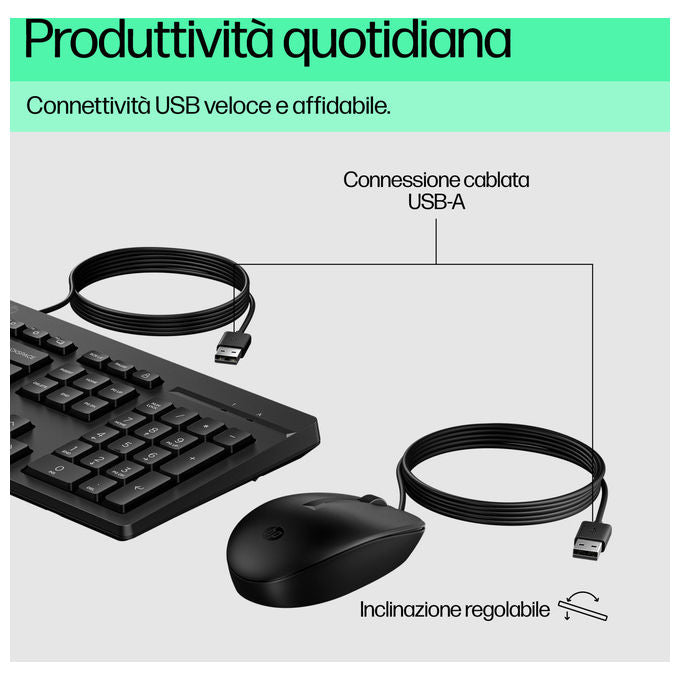 Hp KIT_ Mouse e Tastiera 225 Wired Usb Layout Italiano Nero
