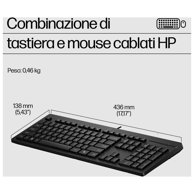 Hp KIT_ Mouse e Tastiera 225 Wired Usb Layout Italiano Nero