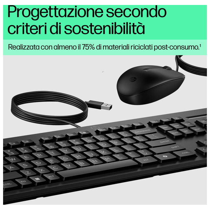Hp KIT_ Mouse e Tastiera 225 Wired Usb Layout Italiano Nero