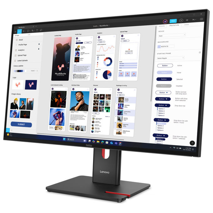 Lenovo, Monitor LED 31.5'' 4K Ultra HD, ThinkVision T32UD-40, Nero