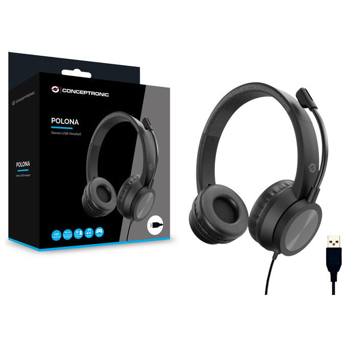 Conceptronic Cuffie Stereo USB Polona05B con Microfono Nero