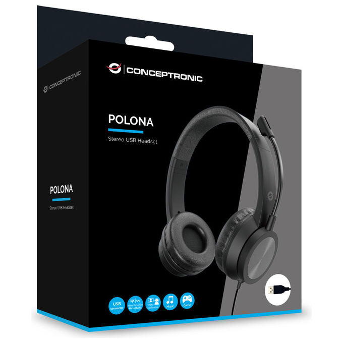 Conceptronic Cuffie Stereo USB Polona05B con Microfono Nero