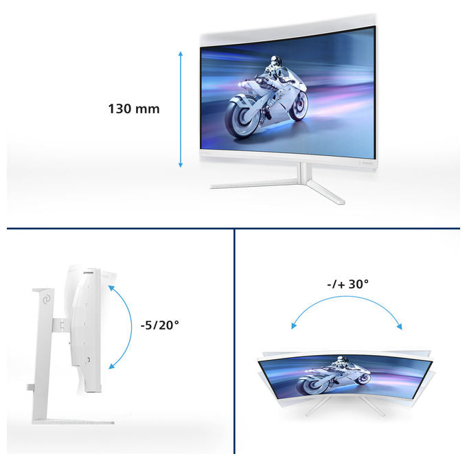 Philips, Monitor Gaming Curvo Evnia 5000 32M2C5501-00, 31.5'' Quad HD, 1 ms, Bianco