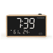 Thomson CP202T Radiosveglia con Proiezione FM Doppia Sveglia USB-C Sensore Temperatura Umidita' Legno colore Grigio