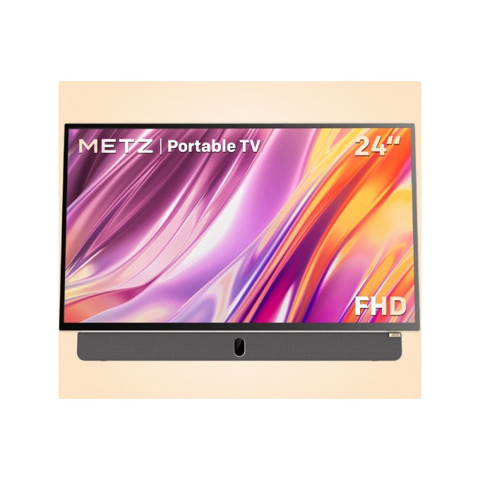 Metz, Smart Tv Portatile Google Tv, 24 Pollici, Ricarica Auto 12V, Power Bank