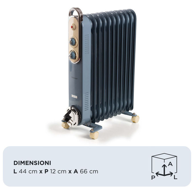 Ariete 8252 Linea Vintage Radiatore a Olio 11 elementi 2500W 3 livelli di potenza 30-35 m² colore Celeste