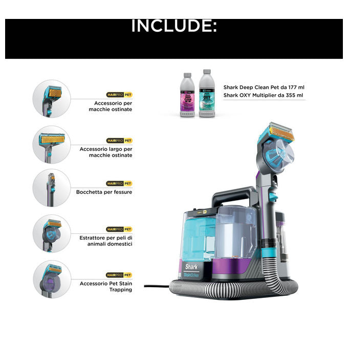 Shark PX250EUT StainStriker HairPro Pet Smacchiatore Portatile 450W 1,2 L 87 dB colore Nero Blu Giallo