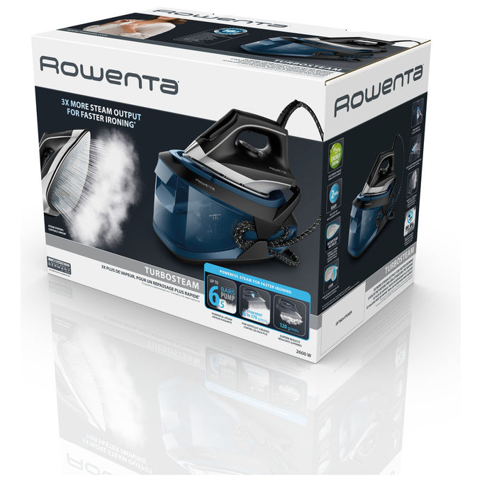 Rowenta VR8322 Turbosteam Ferro da Stiro con Caldaia 2600 W 6.5 bar 120 g-min Serbatoio 1.7 L Piastra Microsteam 400 colore Nero Blu