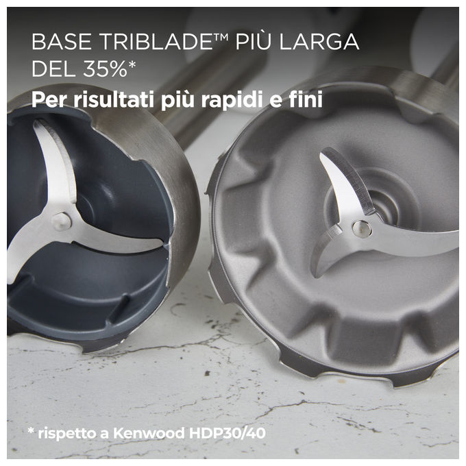 Kenwood HBM60307GY Triblade XL+ Mixer a Immersione 1000W con Tritatutto 0,5L Bicchiere 1L e Frusta colore Grigio