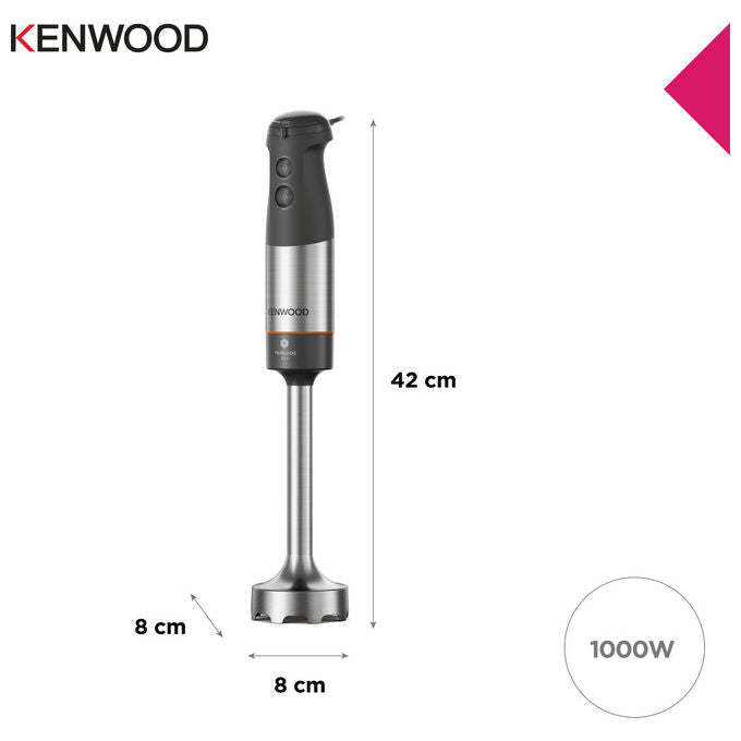 Kenwood HBM60307GY Triblade XL+ Mixer a Immersione 1000W con Tritatutto 0,5L Bicchiere 1L e Frusta colore Grigio