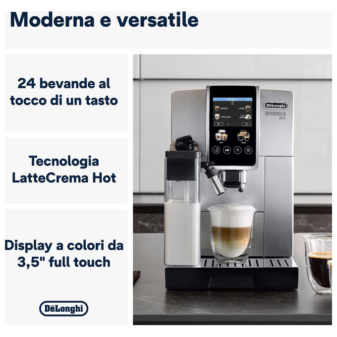 De'Longhi ECAM380.85.SB Dinamica Plus Macchina da caffe' Automatica 1,8 L 15 bar 1450 W LatteCrema Hot 24 bevande colore Nero Argento