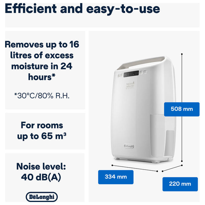 De'Longhi DEXD214RF Tasciugo AriaDry Multi Deumidificatore 14 L-24h Filtrazione 3 Azioni 40 dB 300 W colore Bianco