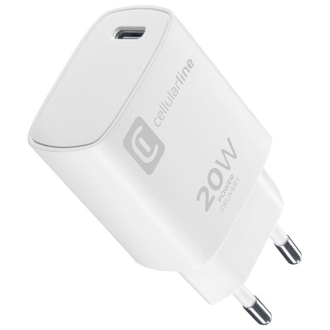 Cellularline, Caricabatteria da Rete, Usb-C 20W, Small, Bianco