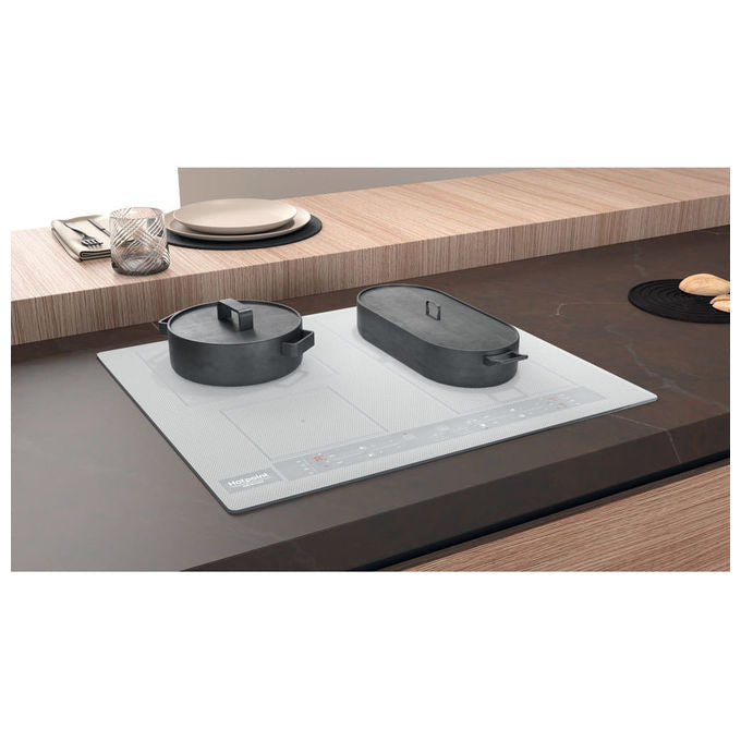 Hotpoint, Piano Cottura a Induzione HB 8460B NE-W, 59 cm, Bianco, 4 Zone, Comandi Touch