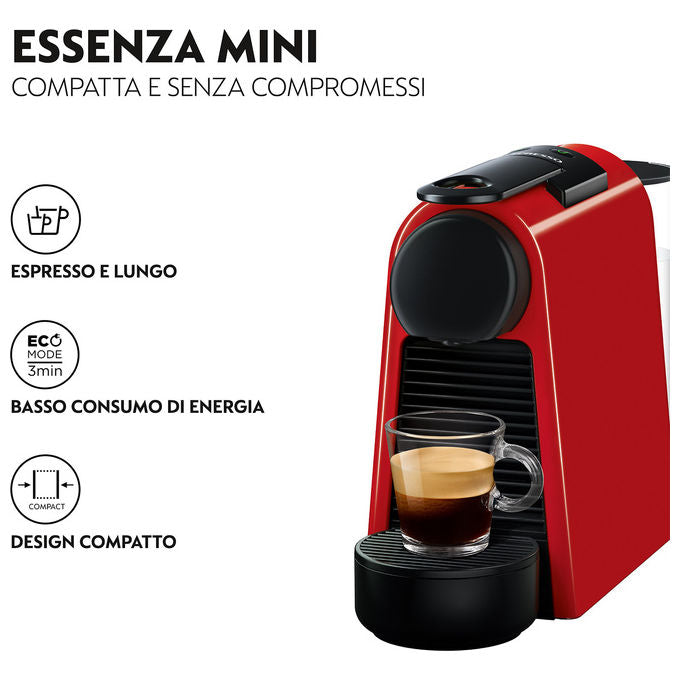DeLonghi Essenza Mini EN 85.R, Macchina Caffe' Automatica, 0.6 L, Rosso-Nero