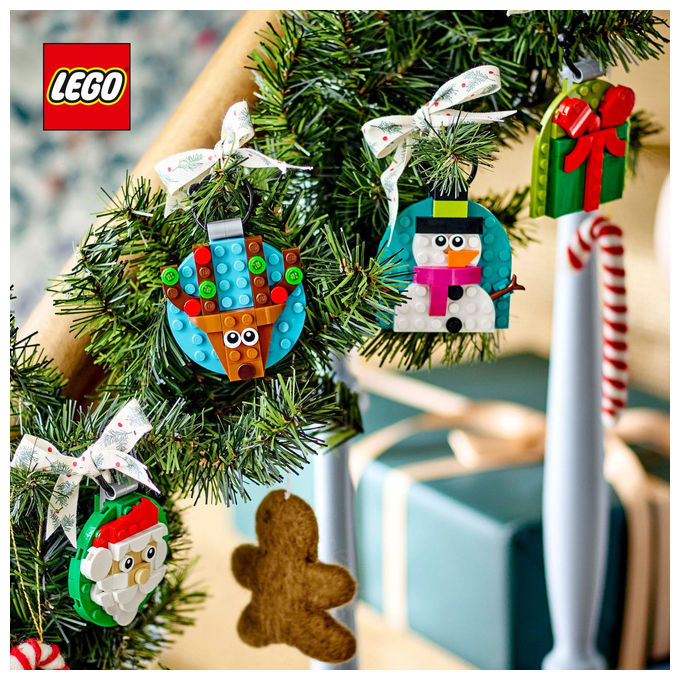 LEGO Decorazioni Natalizie 4 Ornamenti Regalo Babbo Natale Renna Pupazzo di Neve 40744