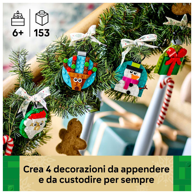 LEGO Decorazioni Natalizie 4 Ornamenti Regalo Babbo Natale Renna Pupazzo di Neve 40744