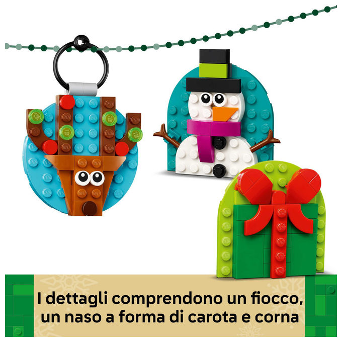 LEGO Decorazioni Natalizie 4 Ornamenti Regalo Babbo Natale Renna Pupazzo di Neve 40744