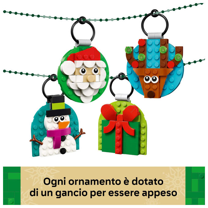 LEGO Decorazioni Natalizie 4 Ornamenti Regalo Babbo Natale Renna Pupazzo di Neve 40744