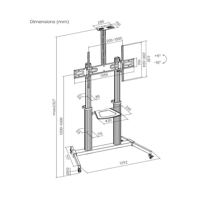 Equip, Carrello TV LFD Eco, 60-100 Pollici, Supporto Ultralarge