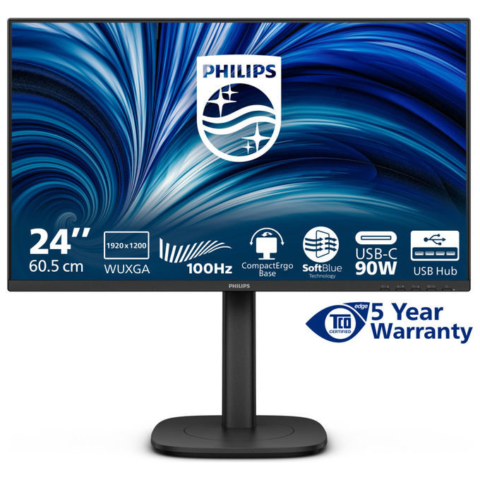 Philips, Monitor PC 24B2U3301D, 24.1'' WUXGA LCD, Nero