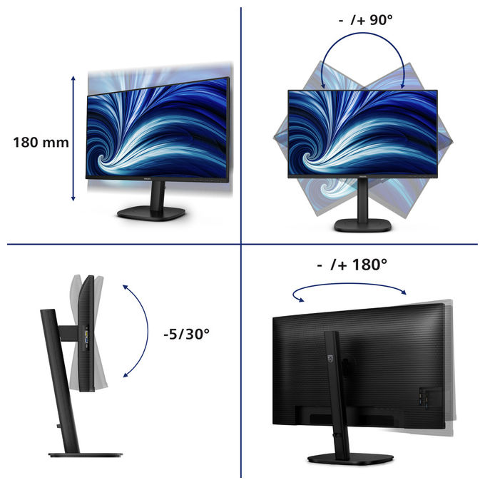 Philips, Monitor PC 24B2U3301D, 24.1'' WUXGA LCD, Nero