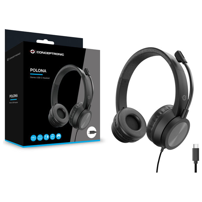 Conceptronic Cuffie USB-C Cablate Padiglione Nero