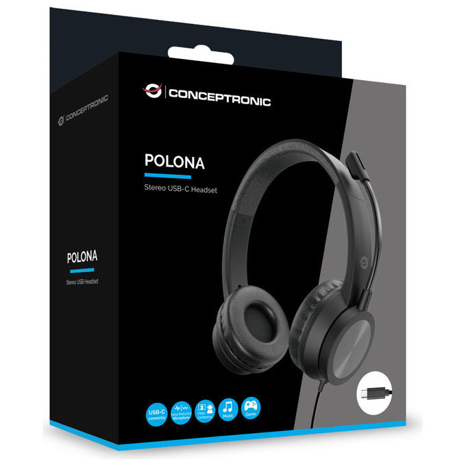 Conceptronic Cuffie USB-C Cablate Padiglione Nero