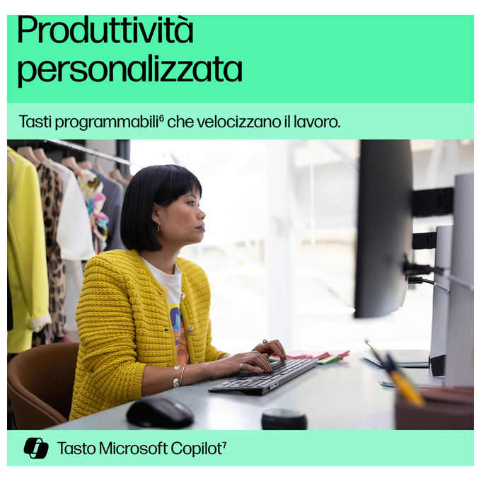 Hp, Tastiera Wireless Ricaricabile Multidispositivo 725, Full-Size, Grigia, Layout Italiano