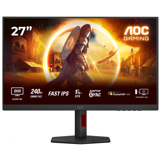 AOC, Monitor PC 27'' QHD, LED IPS Fast 240Hz, Nero Rosso