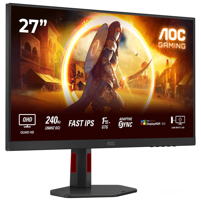 AOC, Monitor PC 27'' QHD, LED IPS Fast 240Hz, Nero Rosso