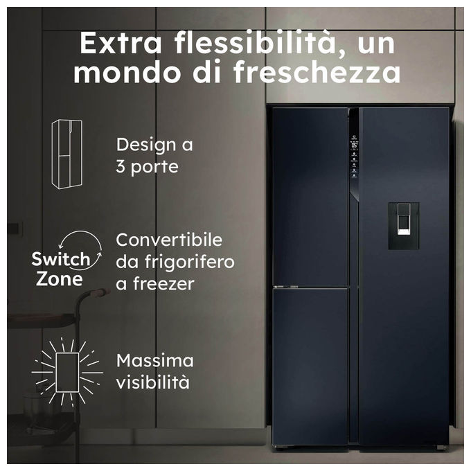 Haier HSPR79F18EWMB Frigorifero Side by Side 573 L 177 cm Classe E No Frost Dispenser Acqua e Ghiaccio 37 dB colore Nero