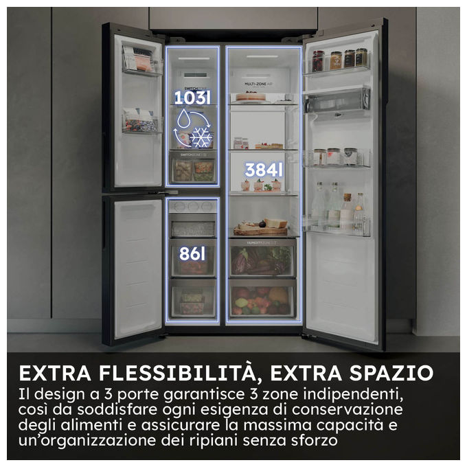 Haier HSPR79F18EWMB Frigorifero Side by Side 573 L 177 cm Classe E No Frost Dispenser Acqua e Ghiaccio 37 dB colore Nero