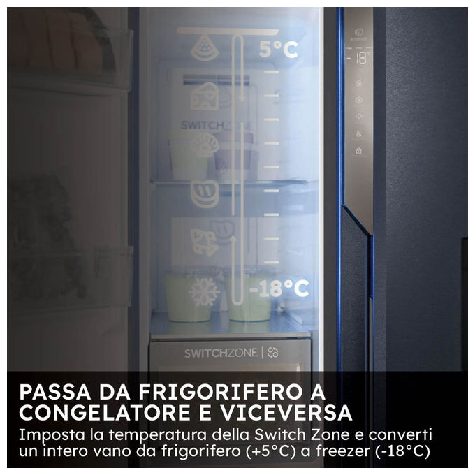 Haier HSPR79F18EWMB Frigorifero Side by Side 573 L 177 cm Classe E No Frost Dispenser Acqua e Ghiaccio 37 dB colore Nero