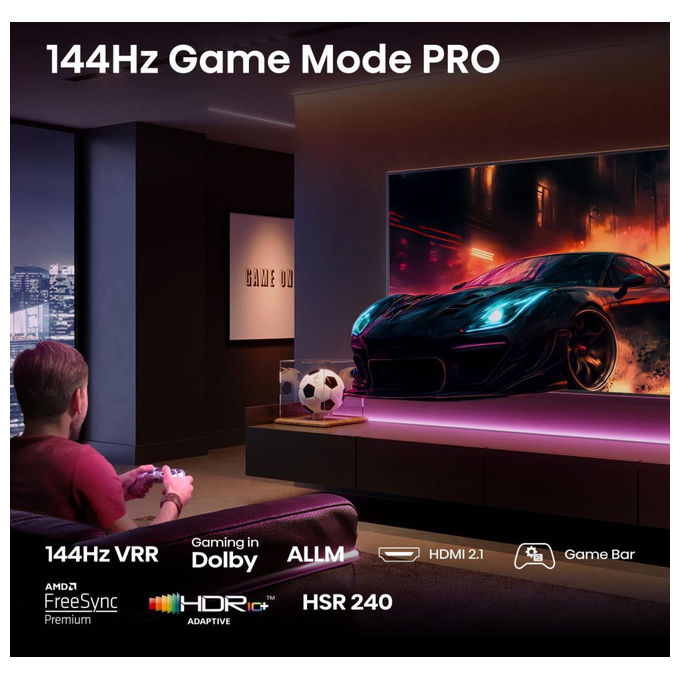 Hisense 100E7QPRO Smart TV QLED 100'' 4K Ultra HD 144Hz HDR Dolby Vision AMD FreeSync Premium VIDAA colore Nero
