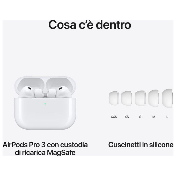 Apple MFHP4ZM-A AirPods Pro 3a Generazione Auricolari True Wireless Bluetooth 5.3 ANC Audio Spaziale IP57 autonomia 8h colore Bianco