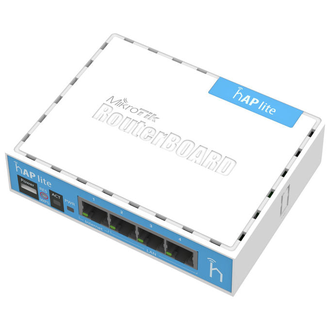 Mikrotik hAP Lite, Router Wireless Compatto, 2.4 GHz, Bianco, 4 Porte Ethernet